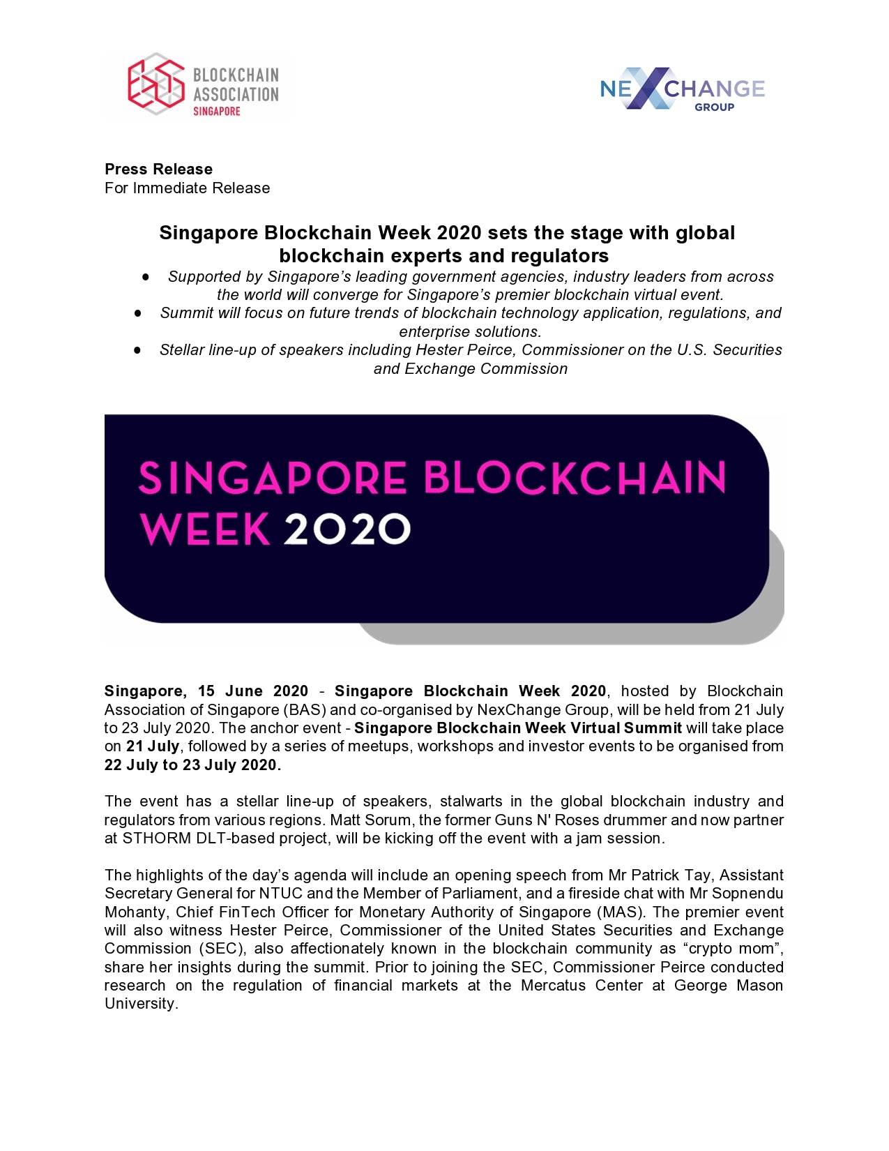 [FinTech News] Singapore Blockchain Week 2020 Press Release